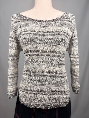 Lucky Brand Sleeping on Snow Marled Knit Sweater Cream Gray Size M